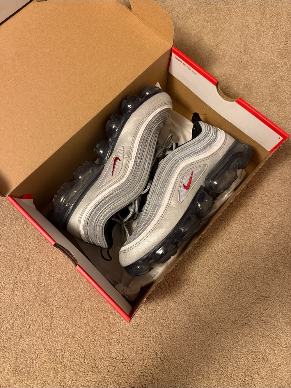 Nike Silver and Red Air VaporMax Sneakers